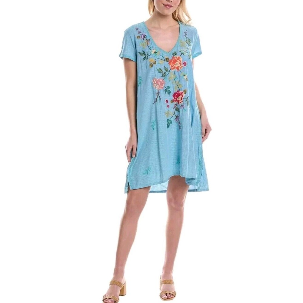 Johnny Was Workshop Adele Drape Cotton Blue Tunic… - image 1